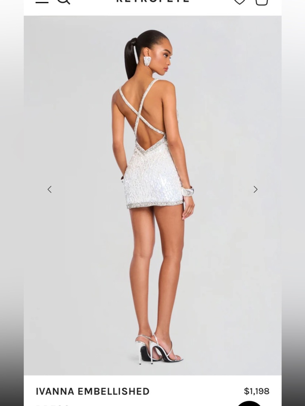 Retrofete Ivanna Embellished Silver-White Cross-Back Mini Dress